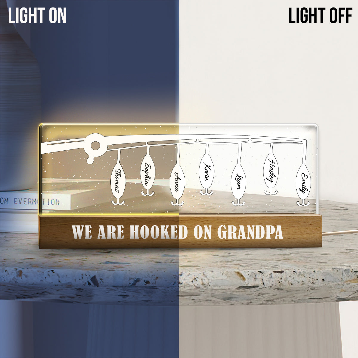 „Hooked On Dad“ – Personalisierte LED-Nachtleuchte für Väter