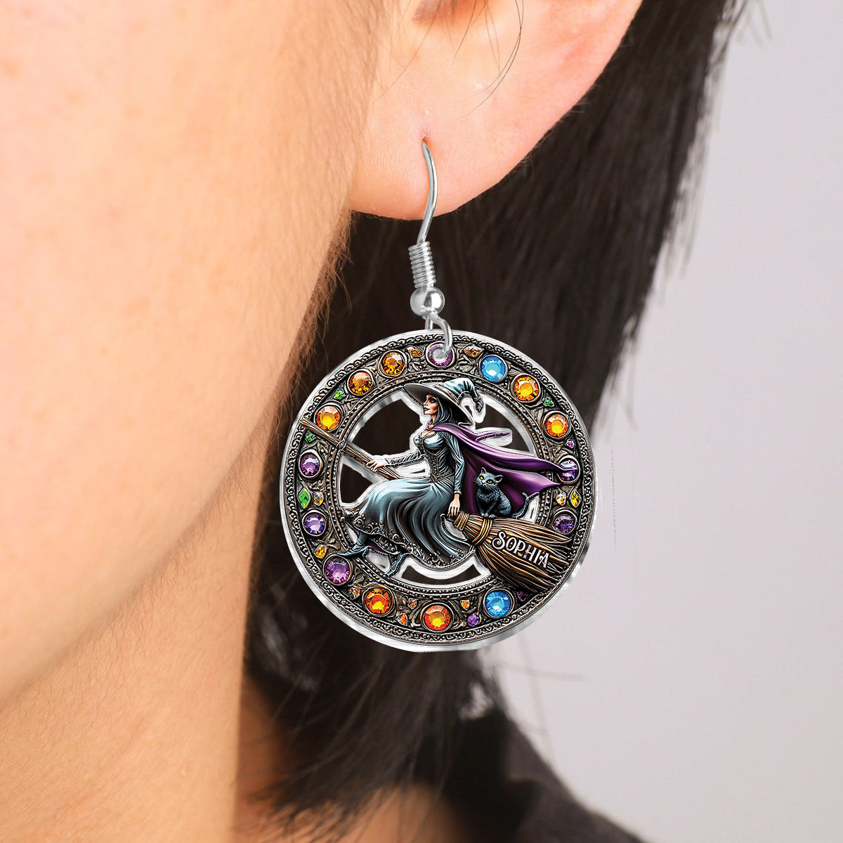 Wunderschöne Hexe – Personalisierte transparente Hexen-Ohrringe