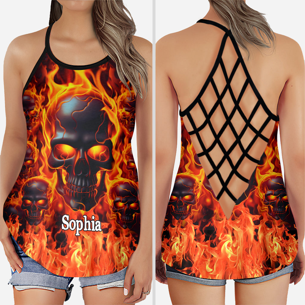Melted Skull On Fire - Personalized Skull Cross Tank Top