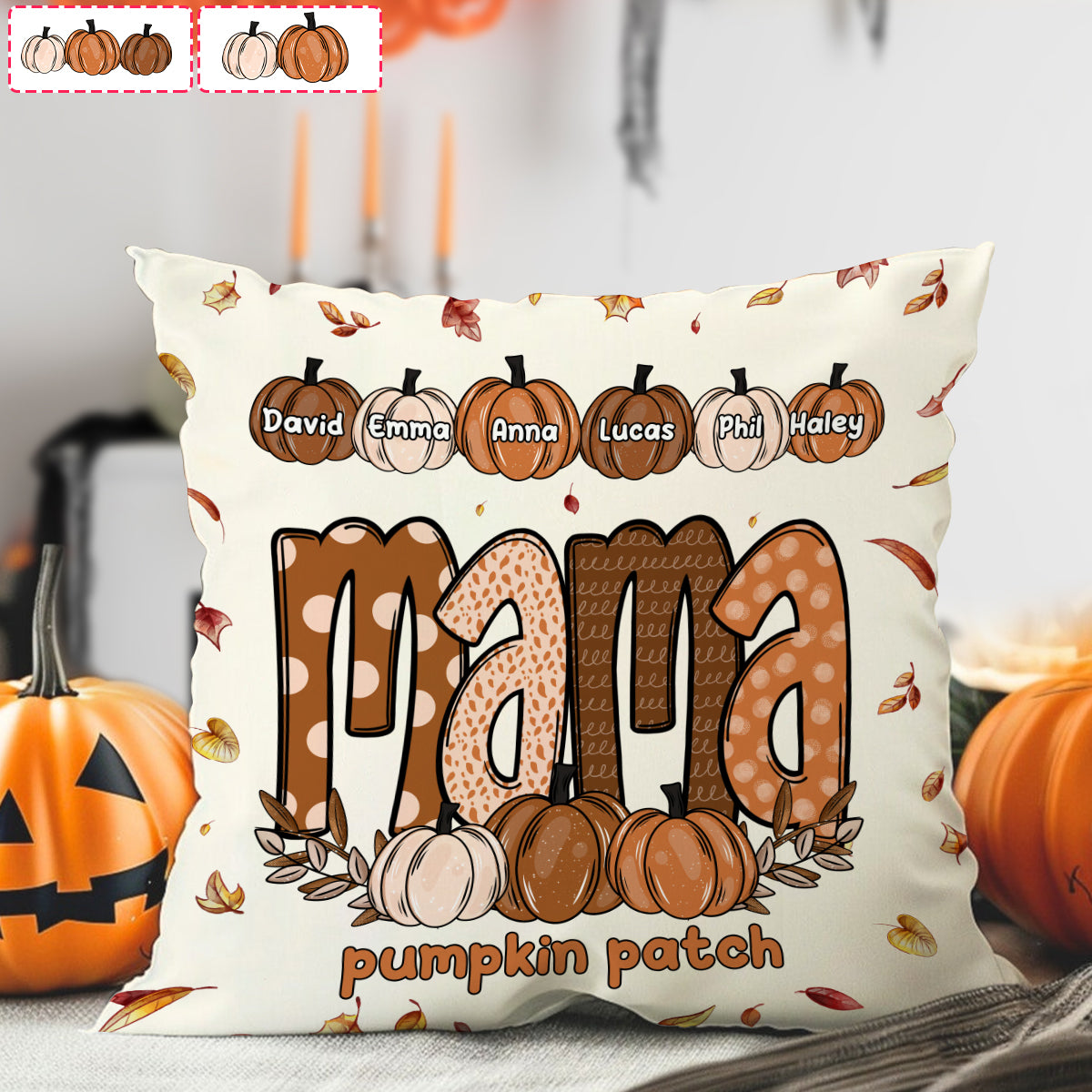 Mama Pumpkin Patch - Personalized Mother Throw Pillow