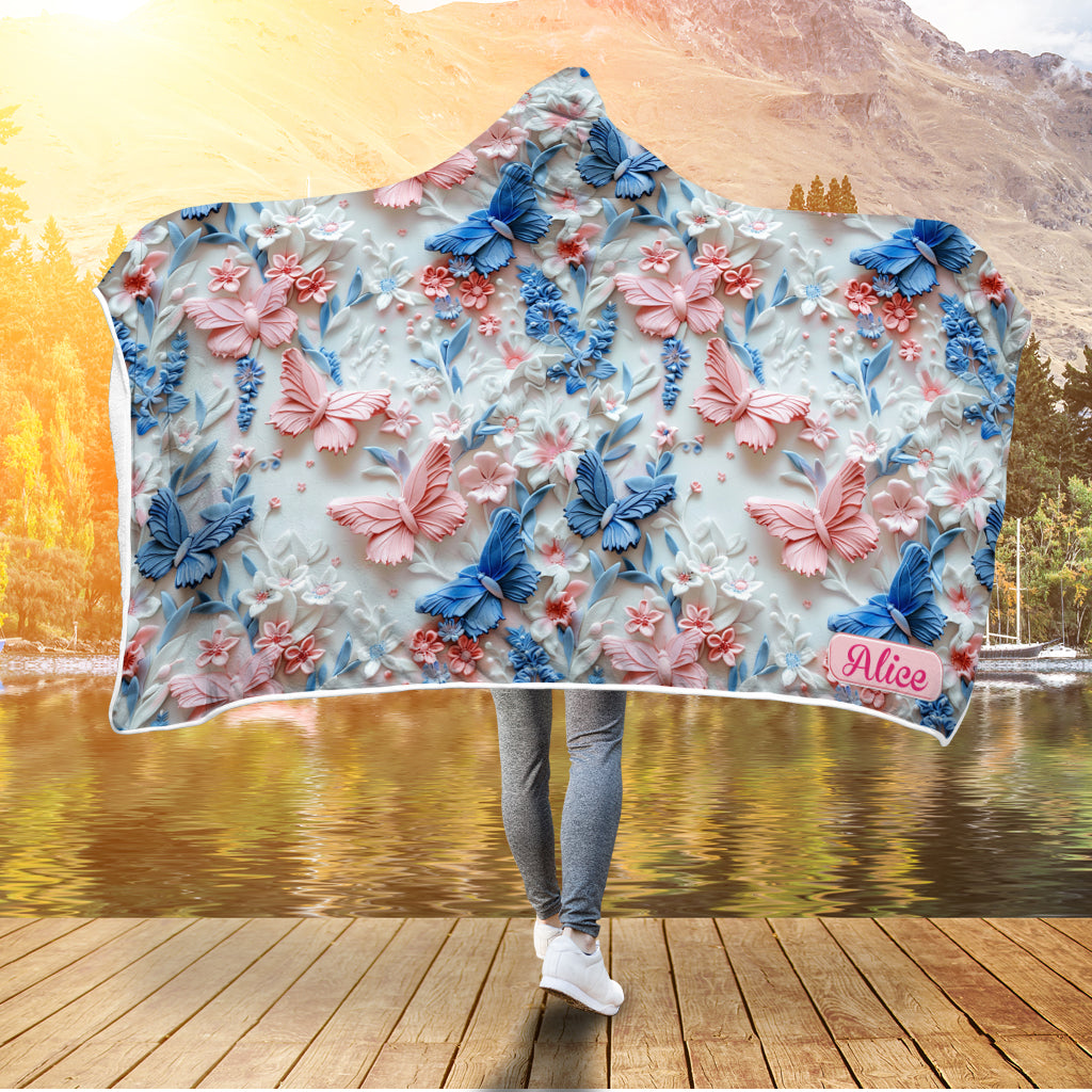 Personalisierte Schmetterlings-Kapuzendecke in Rosa und Blau