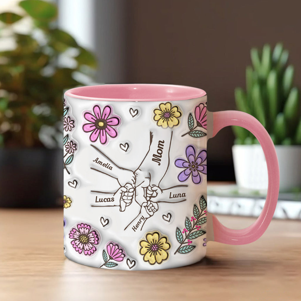 Personalisierte Tasse mit rosa Blume und Händchen für Oma und Mama – Mutter-Akzent