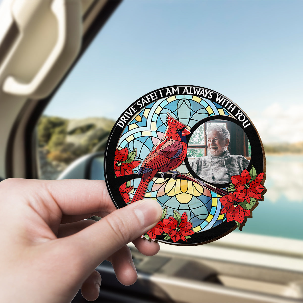 Fahr vorsichtig, ich bin immer bei dir – personalisierter, denkmalgeschützter Sonnenblendenclip