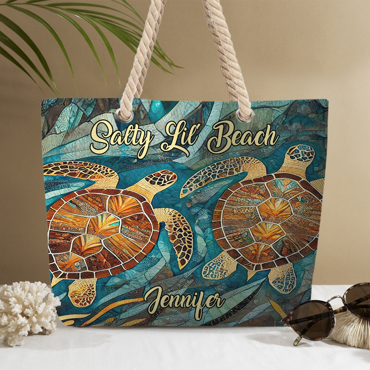 Salty Lil Beach – Personalisierte Schildkröten-Strandtasche