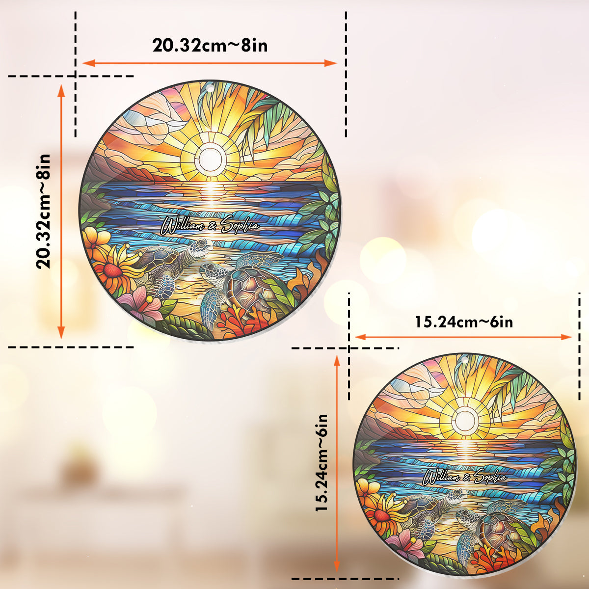 Romantic Sunset - Personalized Turtle Window Hanging Suncatcher Ornament