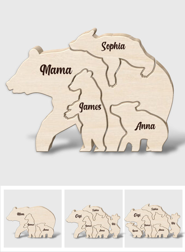 Mama Bär – Personalisiertes Holzpuzzle in Mutterform
