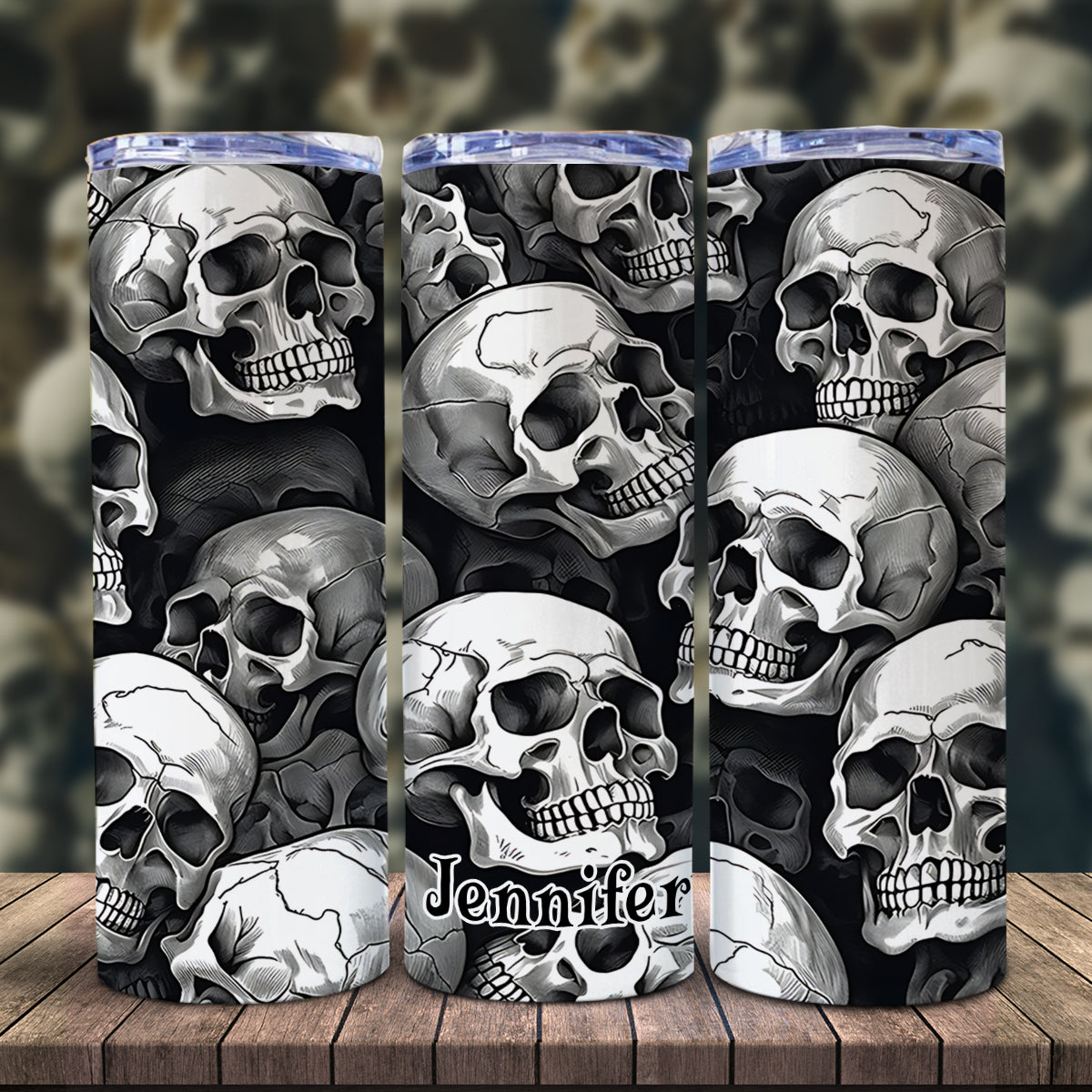 Skull And Fire – Personalisierter, schlanker Totenkopf-Leuchtbecher