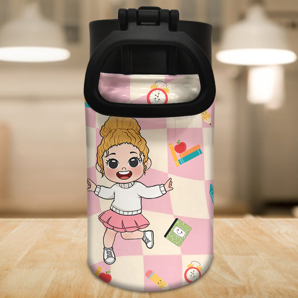 Wavy Check Back to School - Personalized Kid Kids Water Bottle