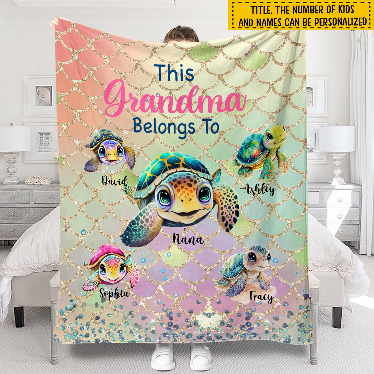 Diese personalisierte Oma-Decke gehört Oma und Mama.