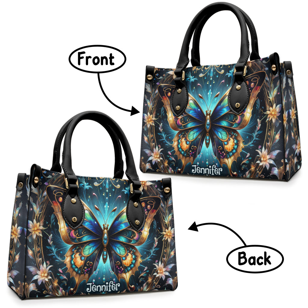 Atemberaubende goldmetallicfarbene Schmetterlings-Handtasche – personalisierte Schmetterlings-Lederhandtasche