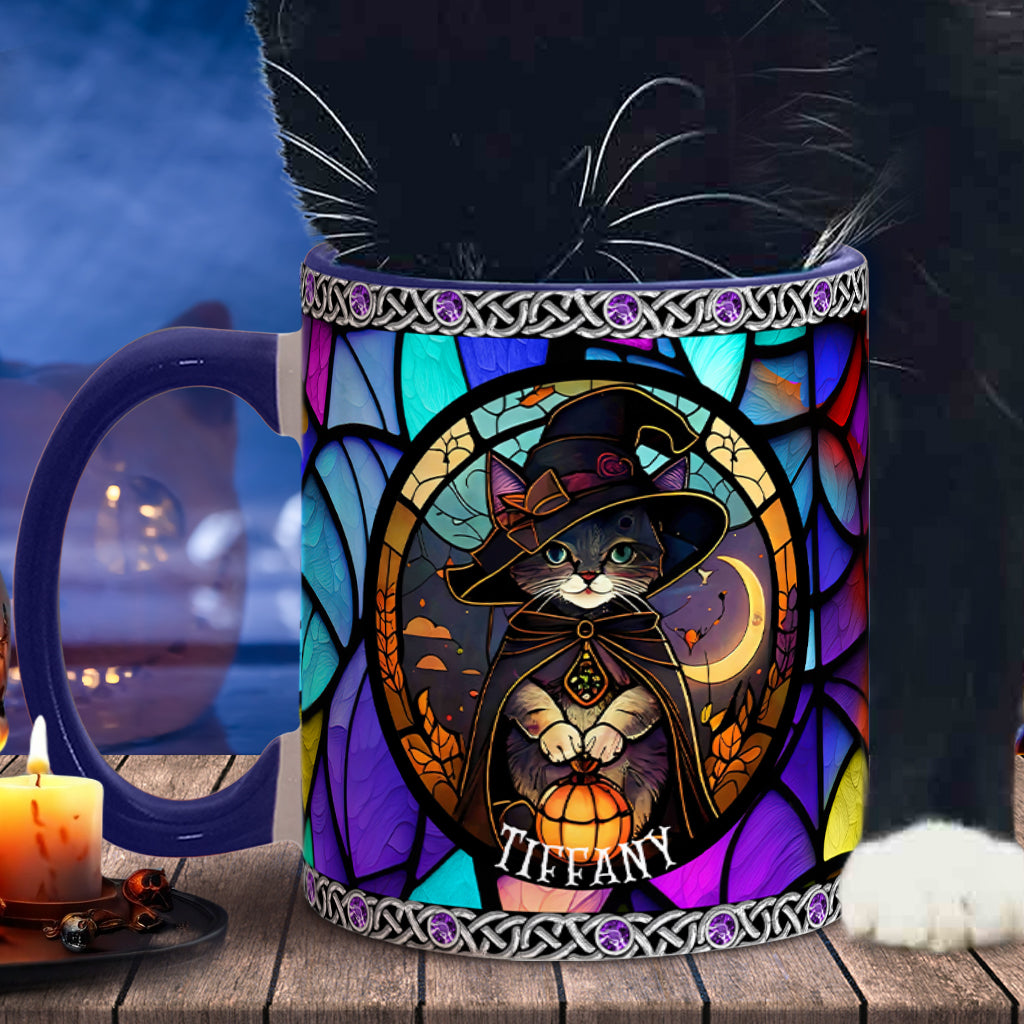 Beautiful Stained Glass Witch - Personalized Witch Accent Mug