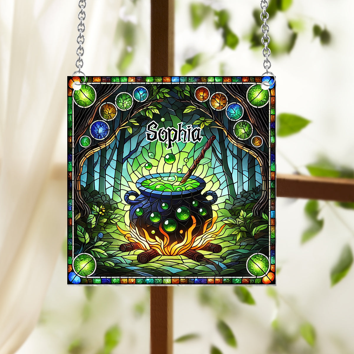 Witch's Cauldron - Personalized Witch Window Hanging Suncatcher Ornament