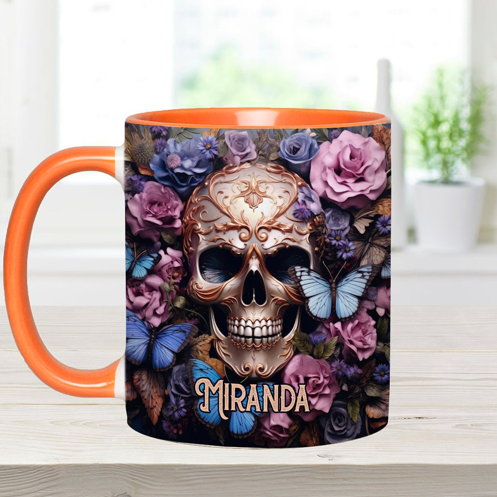 Beauty Of The Dark Skull Roses Butterflies - Personalized Skull Accent Mug