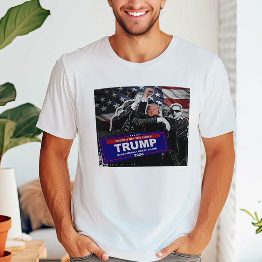 „United We Stand“-Shirt, „Never Surrender“-Shirt, „Fight For America“-T-Shirt, „2024 Rally“-Shirt, „Fight Fight Fight“-Shirt