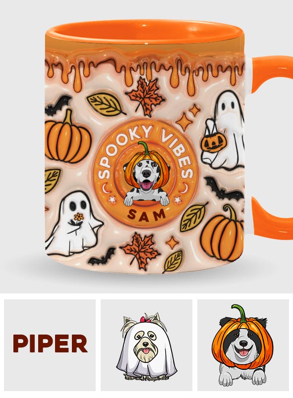 Spooky Vibes Ghost Fall - Personalized Dog Accent Mug