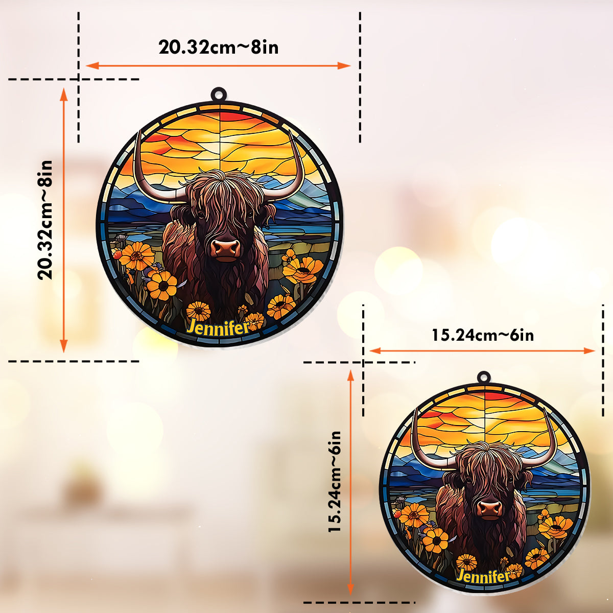 Liebe zum Hochlandrind – Personalisierter Fensterhänger-Sonnenfänger 