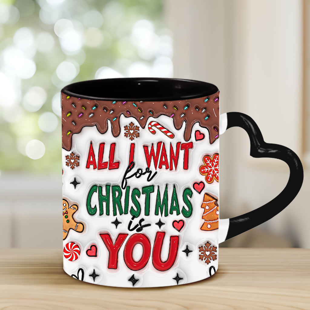 Alles, was ich mir zu Weihnachten wünsche, bist du – Personalisierte Tasse mit Herzgriff für Paare