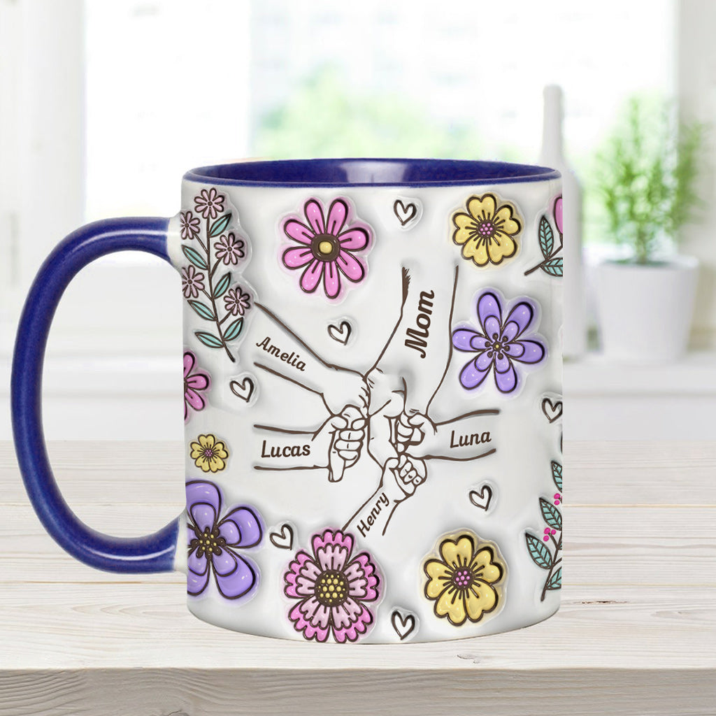 Personalisierte Tasse mit rosa Blume und Händchen für Oma und Mama – Mutter-Akzent