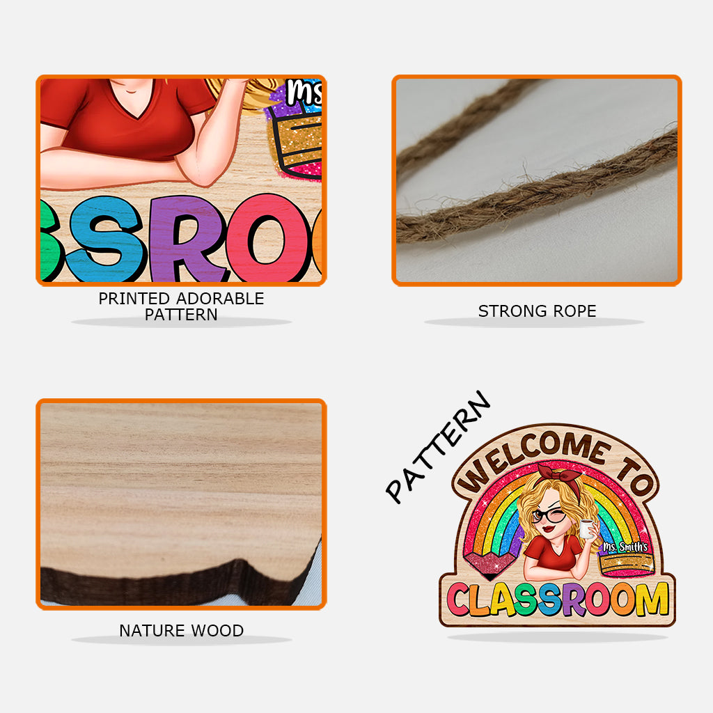 Teacher Life Glitter Rainbow - Personalized Teacher Custom Shaped Wood Sign