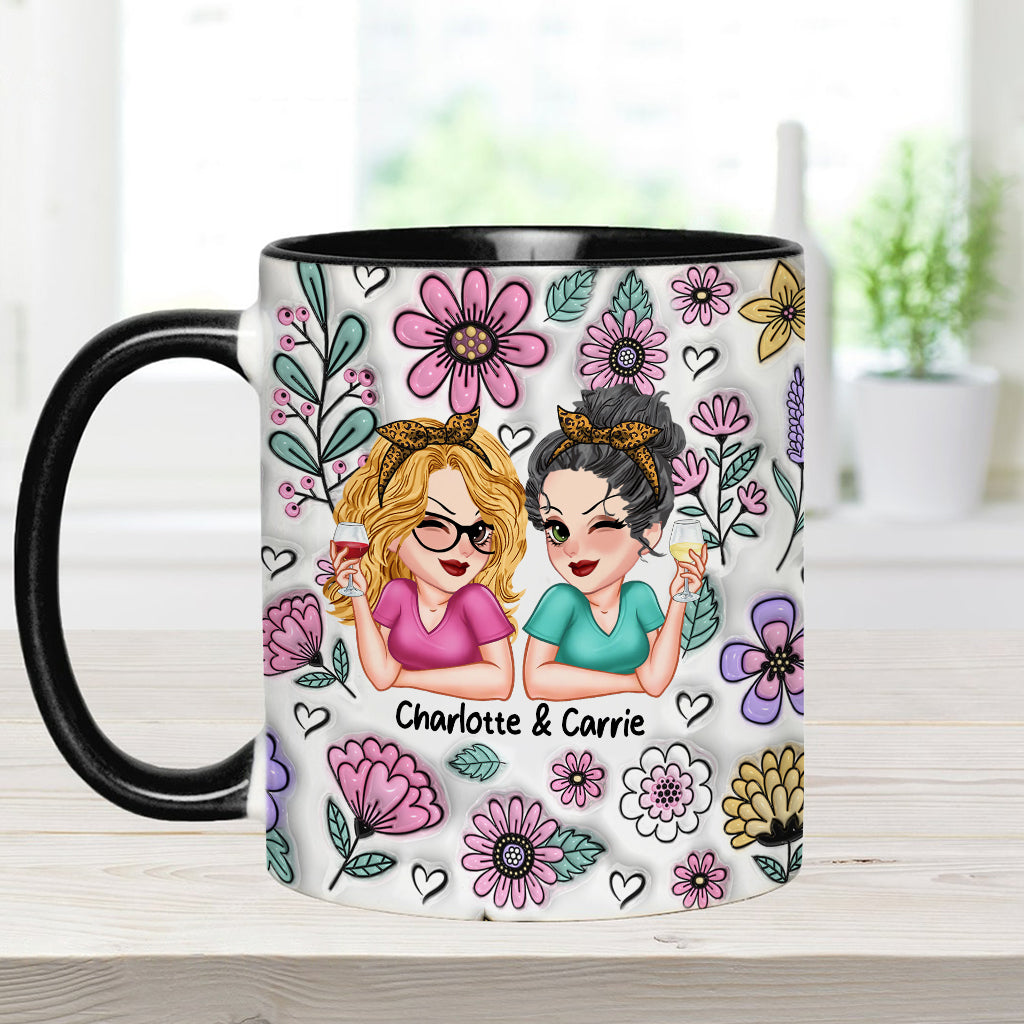 Besties Forever Beautiful Floral Style - Personalized Bestie Accent Mug