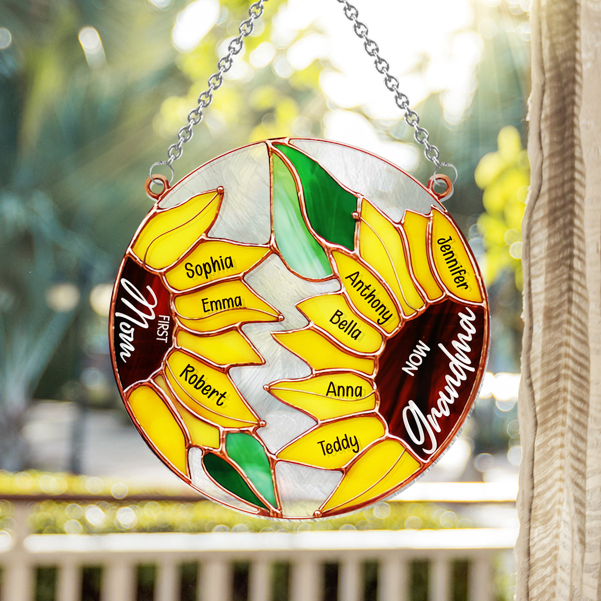 Erst Mama, jetzt Oma – Sonnenblume – Personalisierter Oma-Fensterhänger 
