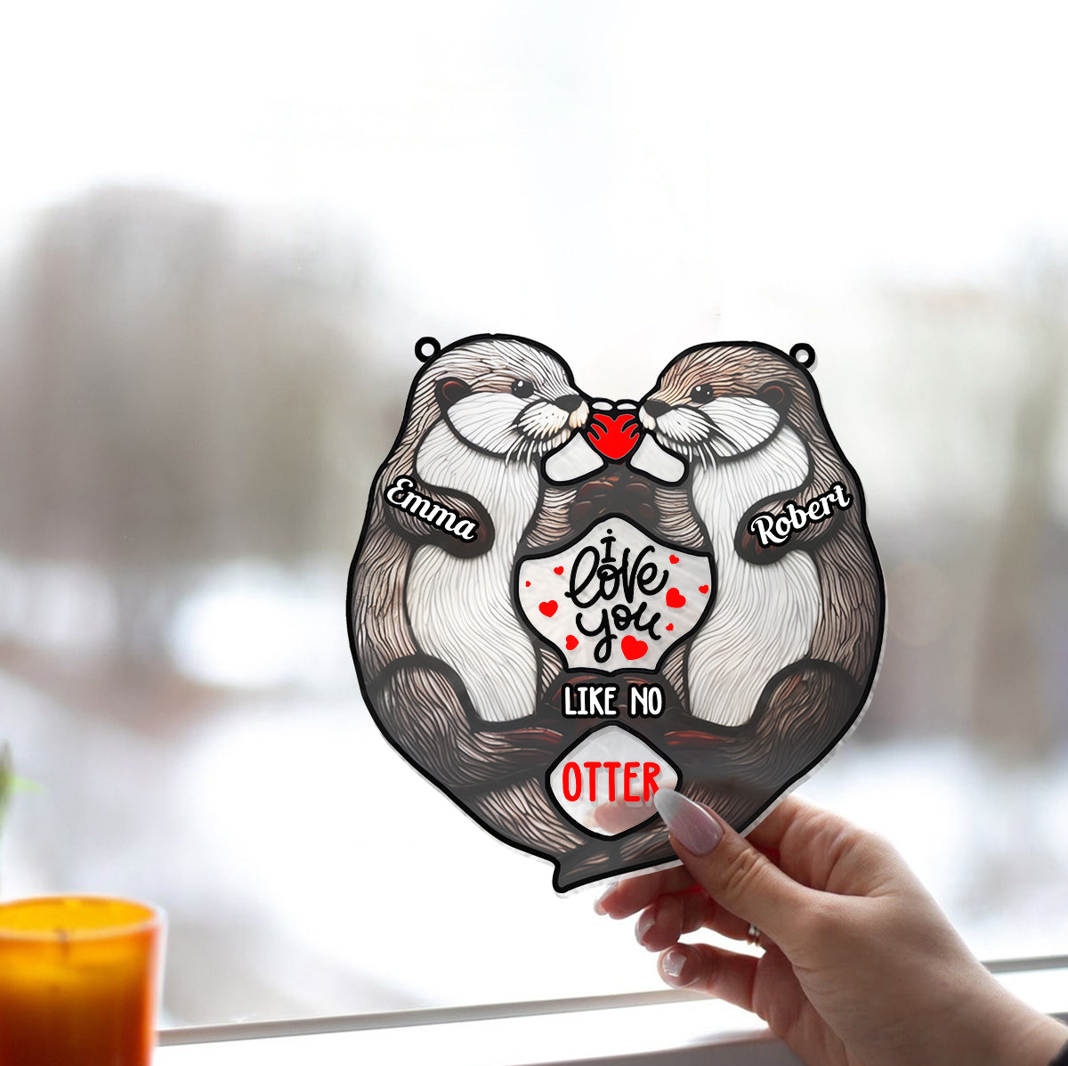 Ich liebe dich wie kein Otter – Personalisierter Fensterhänger für Paare 