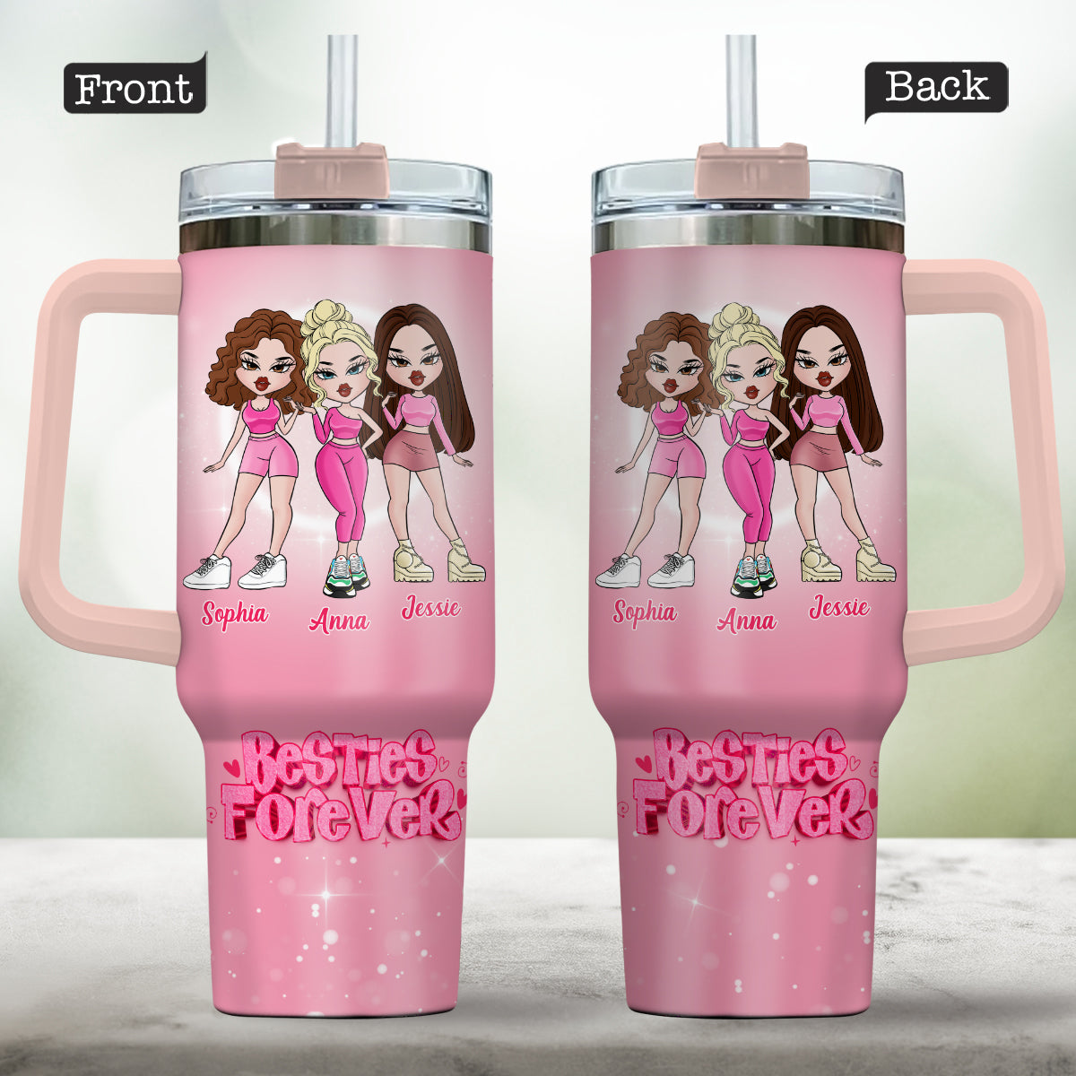 Für immer Freunde – Personalisierter Bestie-Becher mit Henkel