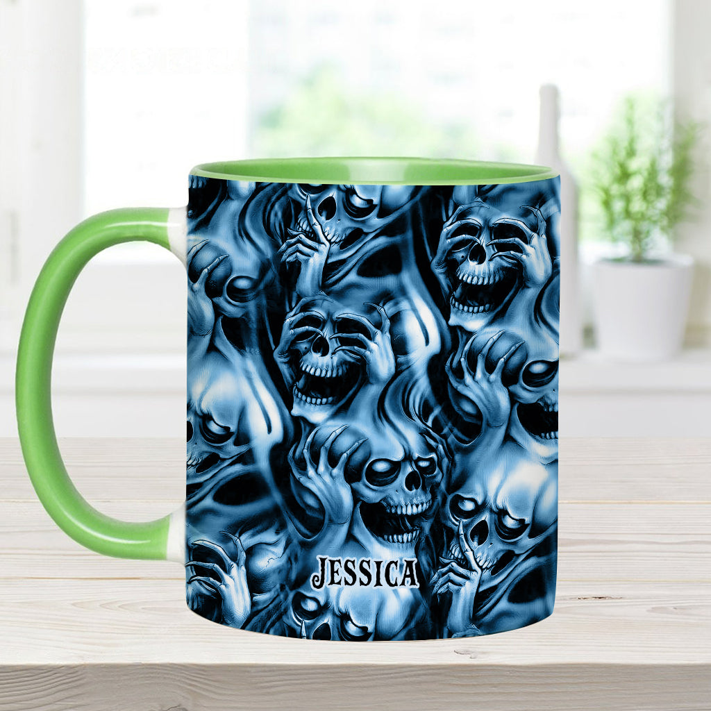 Nichts hören, nichts sagen, nichts sehen – personalisierte Tasse mit Totenkopf-Akzent