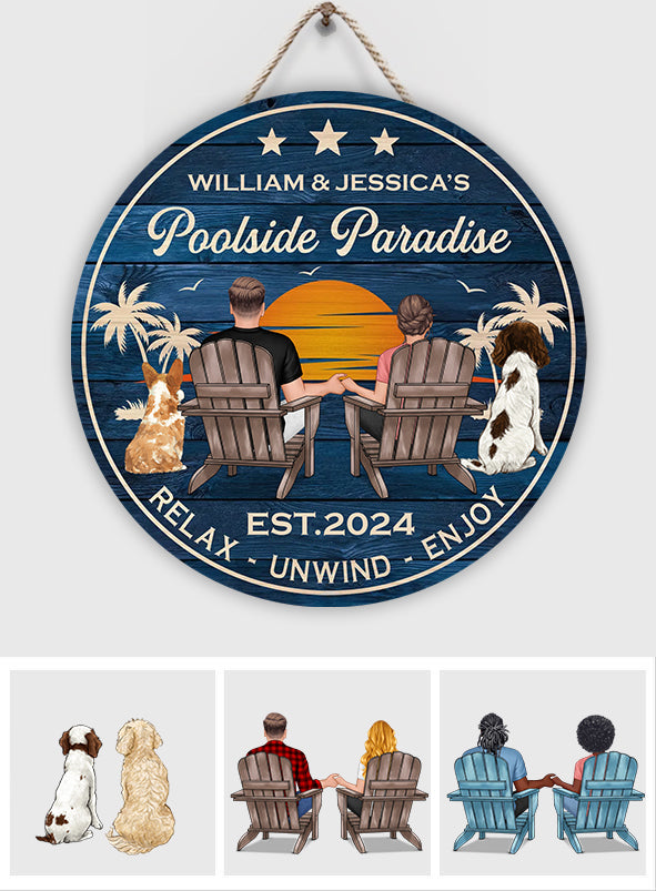 Pooside Paradise - Personalized Round Wood Sign