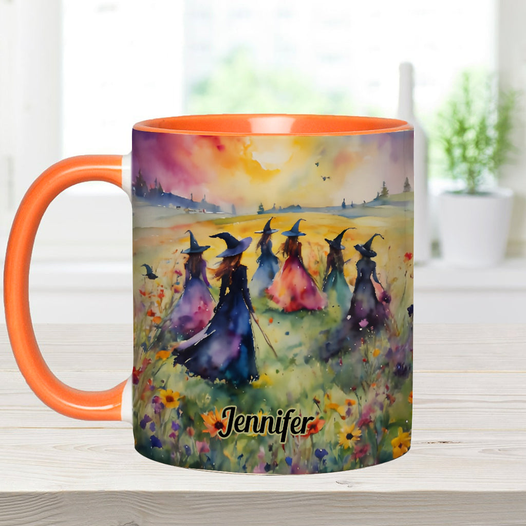 Aquarell-Hexen versammeln sich – Personalisierte Tasse mit Hexenmotiv