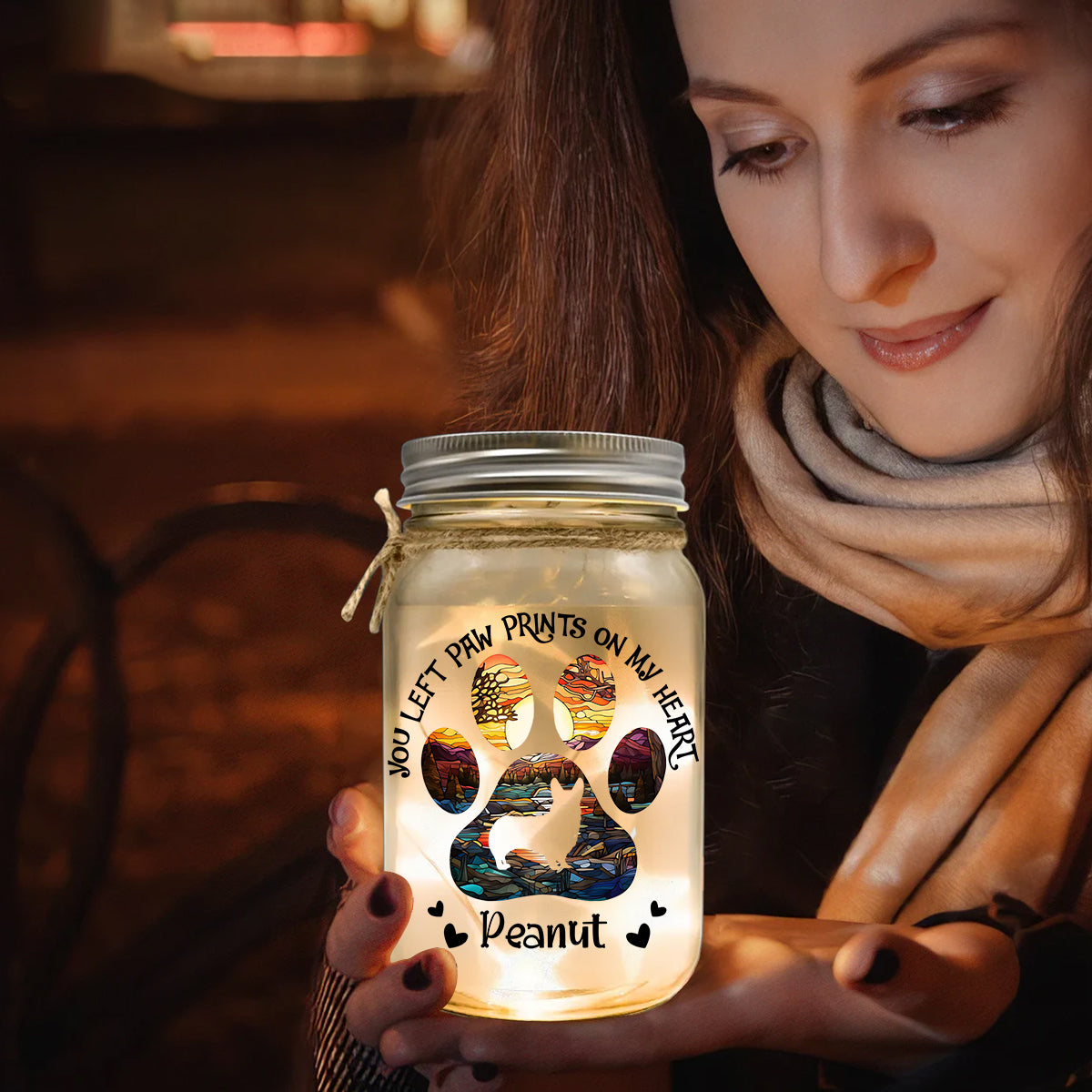 Du hast Pfotenabdrücke in meinem Herzen hinterlassen – Personalisierte Hunde-Einmachglas-Lampe