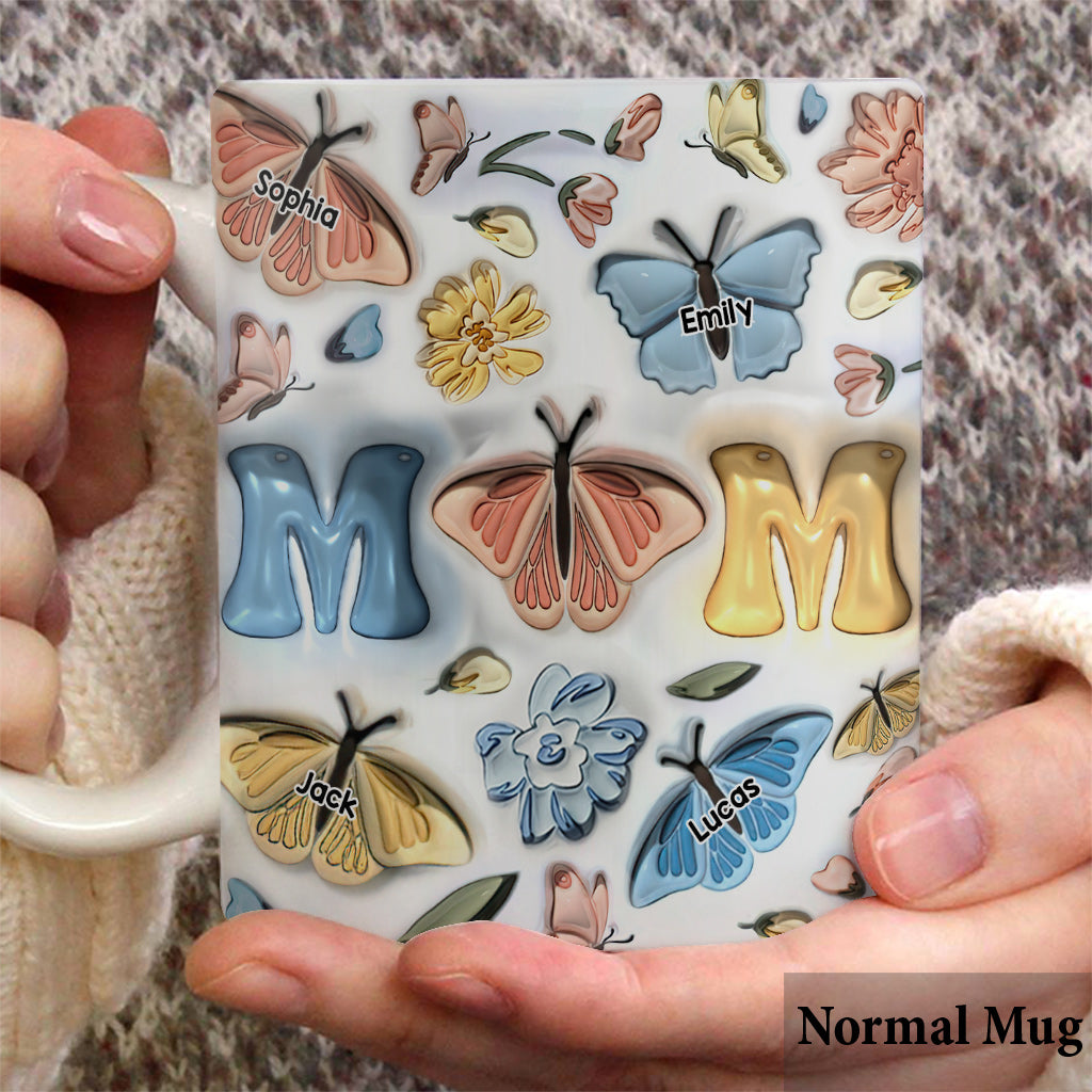 Mutter und Kinder Schmetterling - Personalisierte Muttertasse