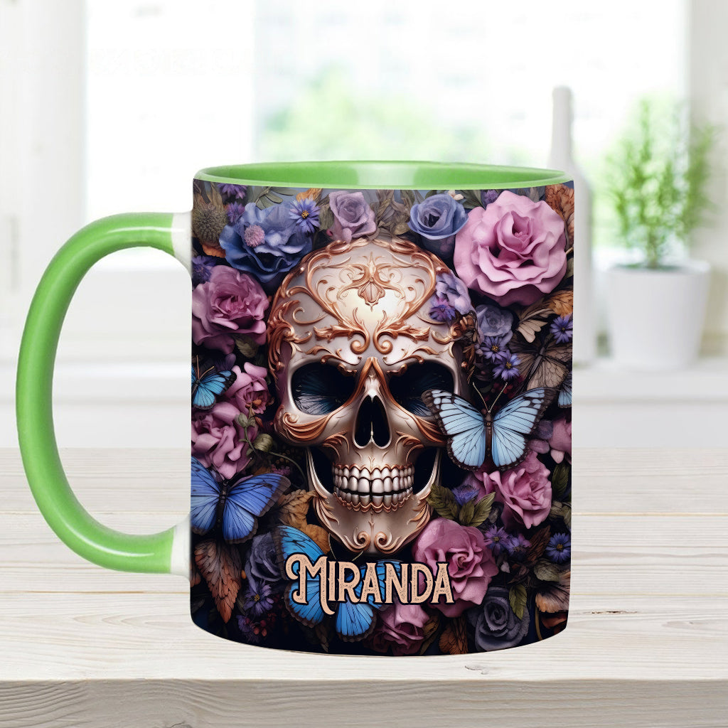 Beauty Of The Dark Skull Roses Butterflies - Personalized Skull Accent Mug