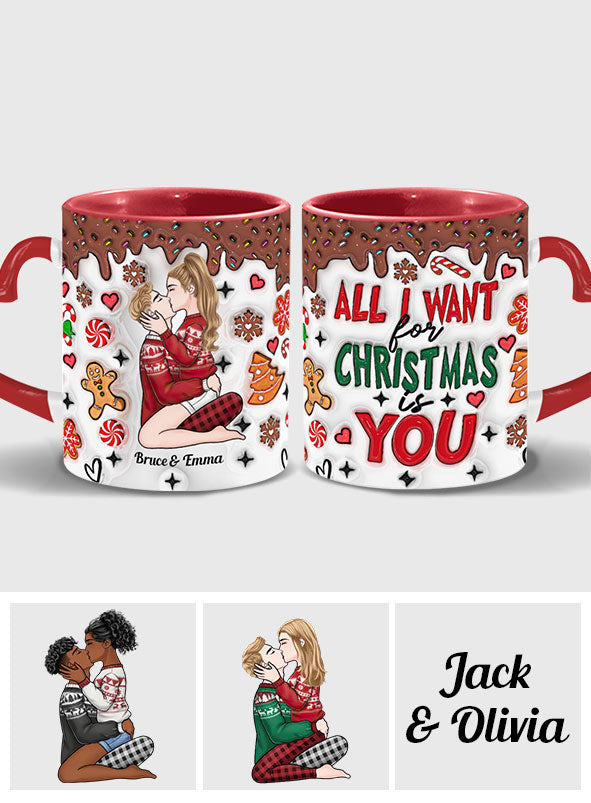 Alles, was ich mir zu Weihnachten wünsche, bist du – Personalisierte Tasse mit Herzgriff für Paare
