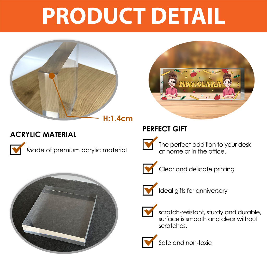 Teacher Desk Name Plate - Personalized Teacher Custom Shaped Acrylic Plaque