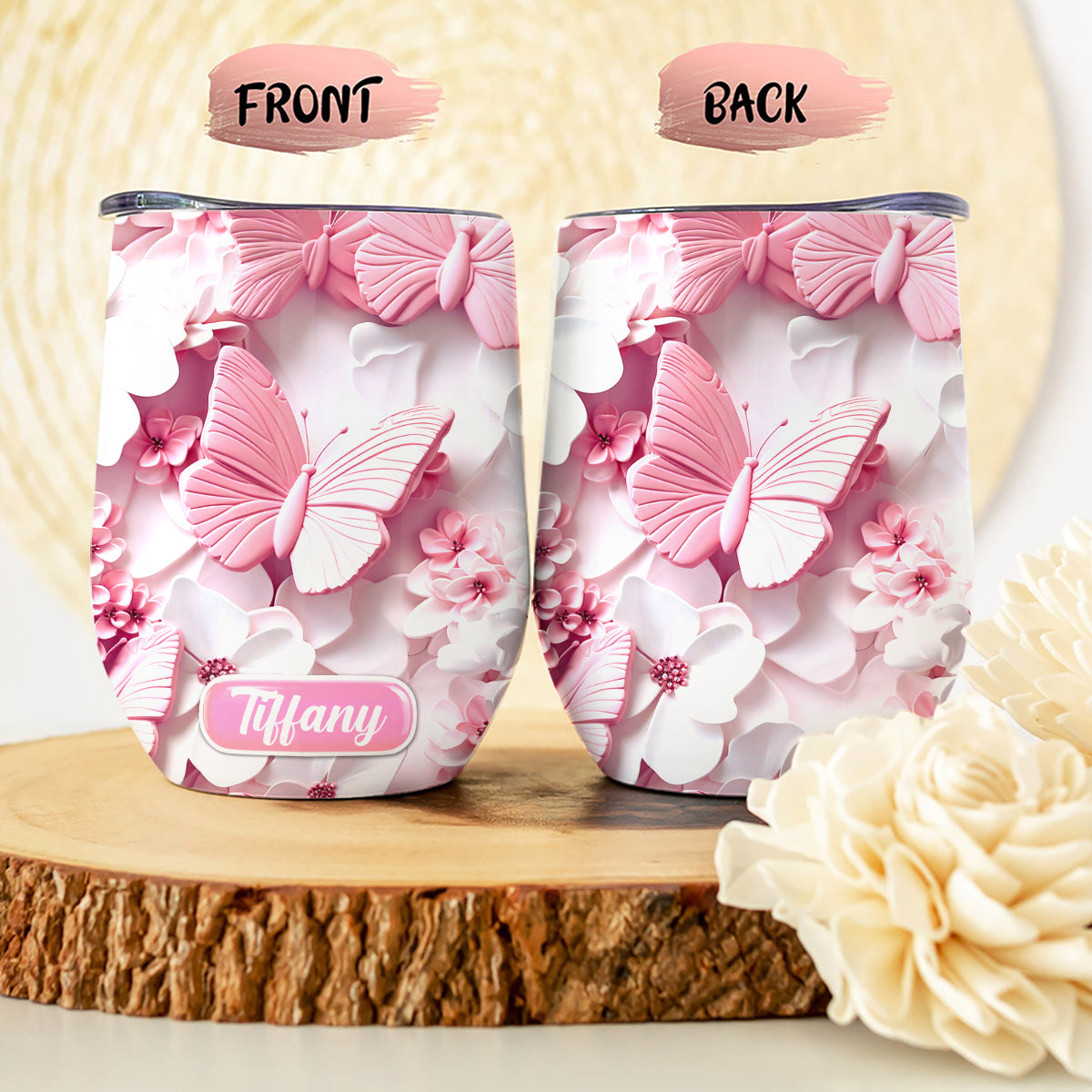 Wunderschöne Schmetterlinge – personalisierter Schmetterlings-Weinbecher