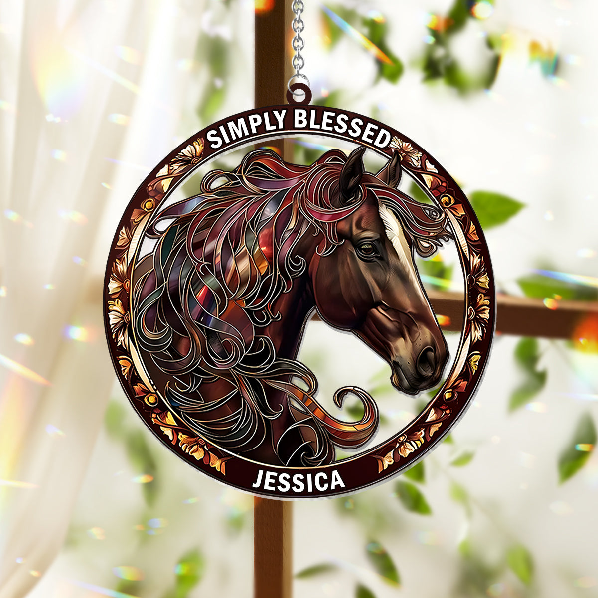 Simply Blessed - Personalized Horse Window Hanging Suncatcher Ornament