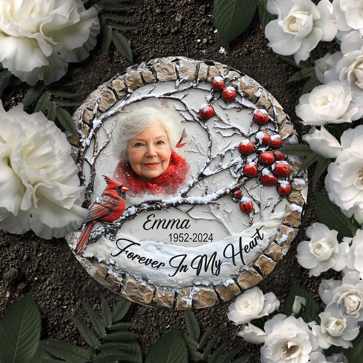 Für immer in meinem Herzen – Personalisierter runder Gedenkstein