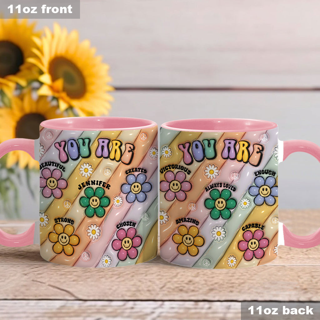 You Are Beautiful Strong Victorious Enough - Personalized Hippie Accent Mug