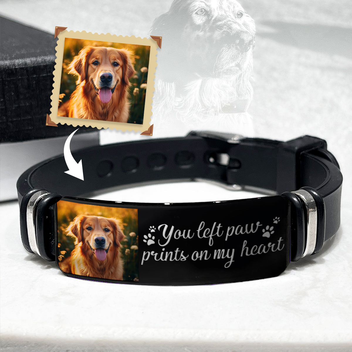 Du hast Pfotenabdrücke in meinem Herzen hinterlassen – personalisiertes Armband mit Hundegravur