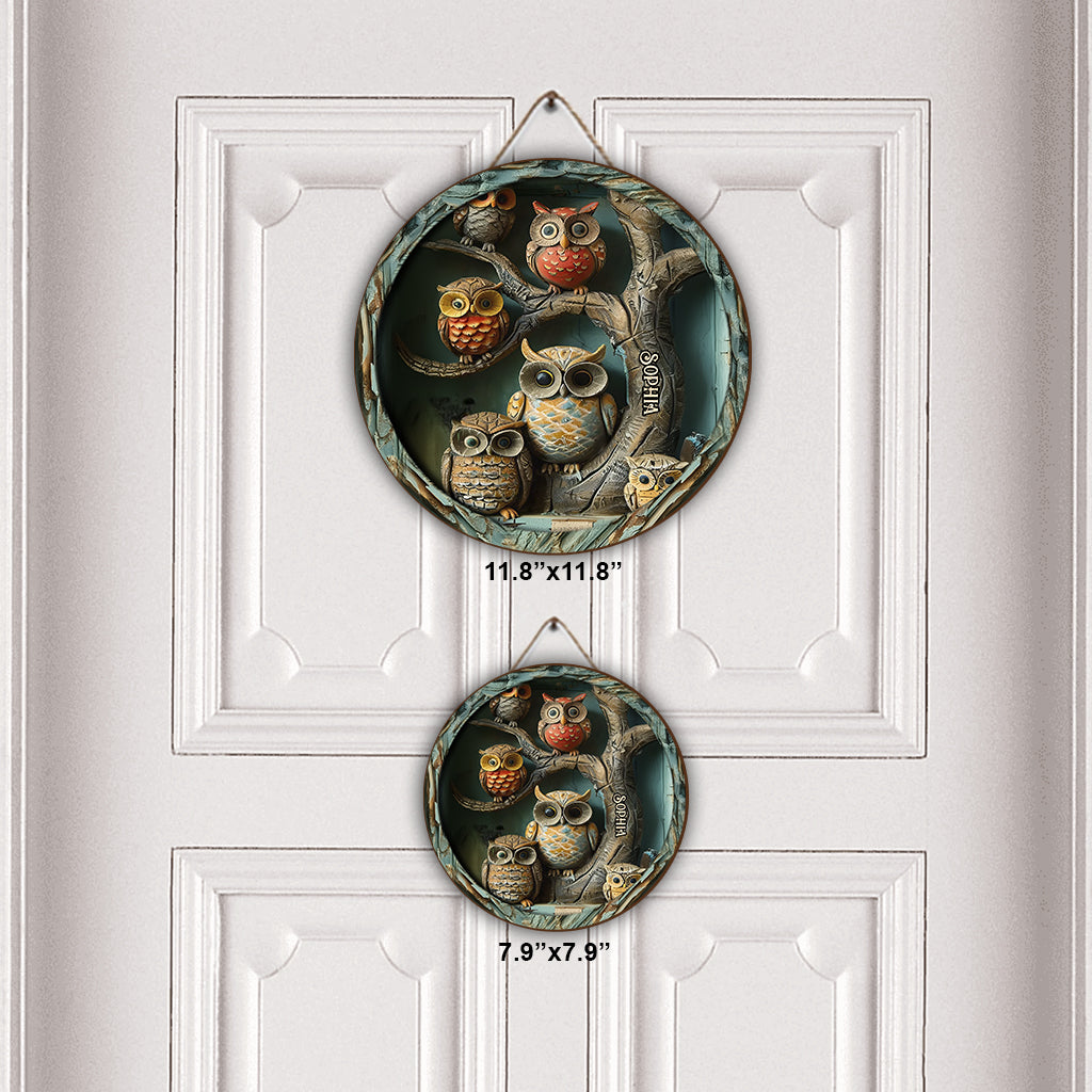 Vintage-Eule – Personalisiertes rundes Eulen-Holzschild