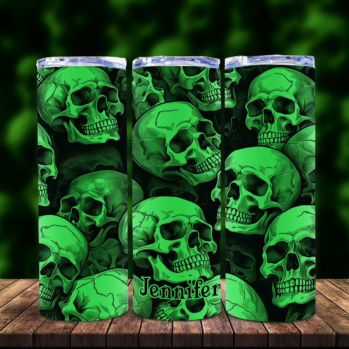 Skull And Fire – Personalisierter, schlanker Totenkopf-Leuchtbecher