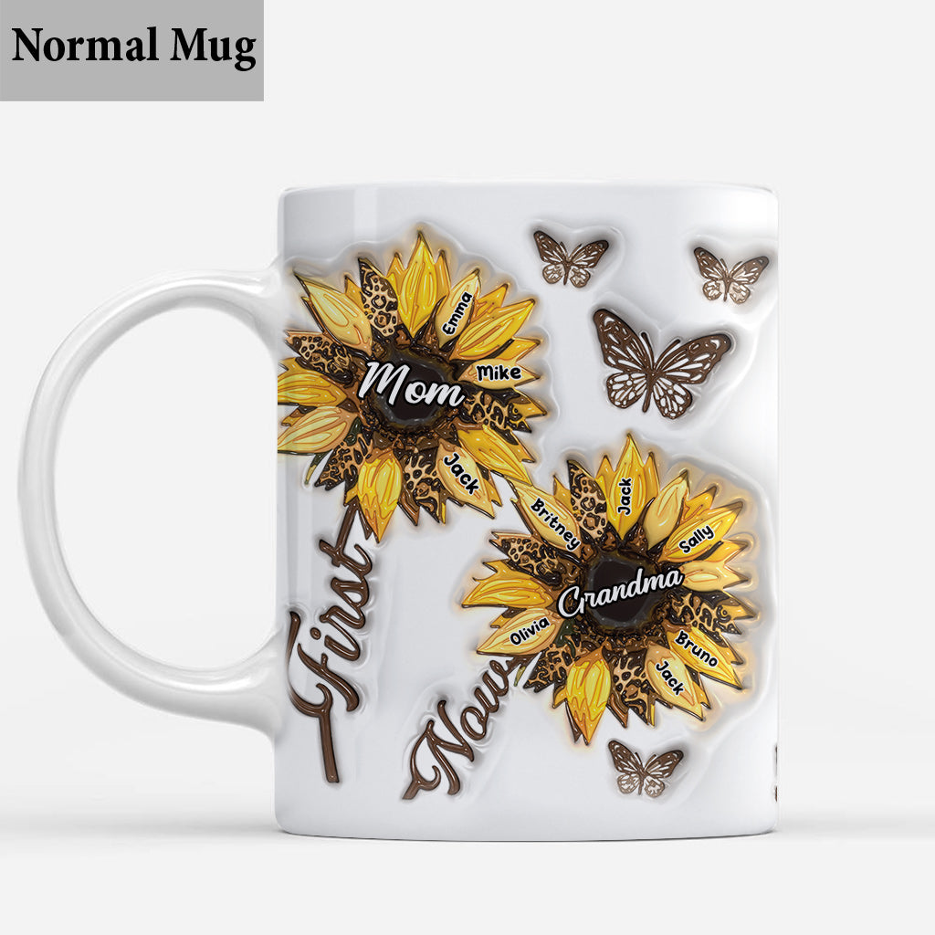 Erst Mama, jetzt Oma – Sonnenblumen-Aufblasbecher – Personalisierte Oma-Tasse