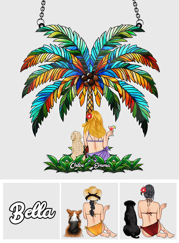 You & Me Under The Palm Tree - Personalized Dog Window Hanging Suncatcher Ornament