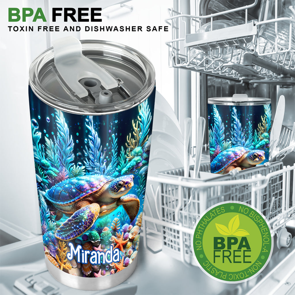 Ocean Turtle Seashells Starfish - Personalized Turtle Tumbler