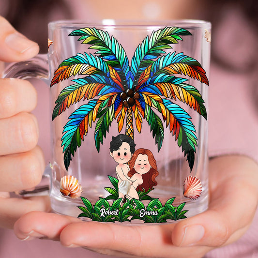 Ich liebe dich verdammt noch mal, Palme, glückliches Paar – personalisierter Glasbecher für Paare