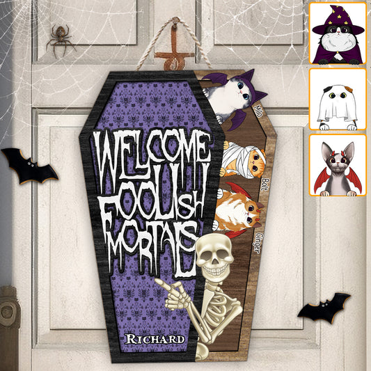 Welcome Foolish Mortals - Personalized Skull Custom Shaped Wood Sign