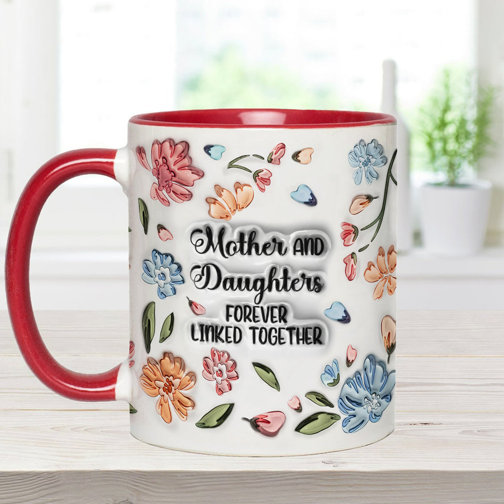 Mutter und Töchter, Söhne, Kinder – für immer verbunden – Personalisierte Tasse mit Blumenmuster und Muttermotiv