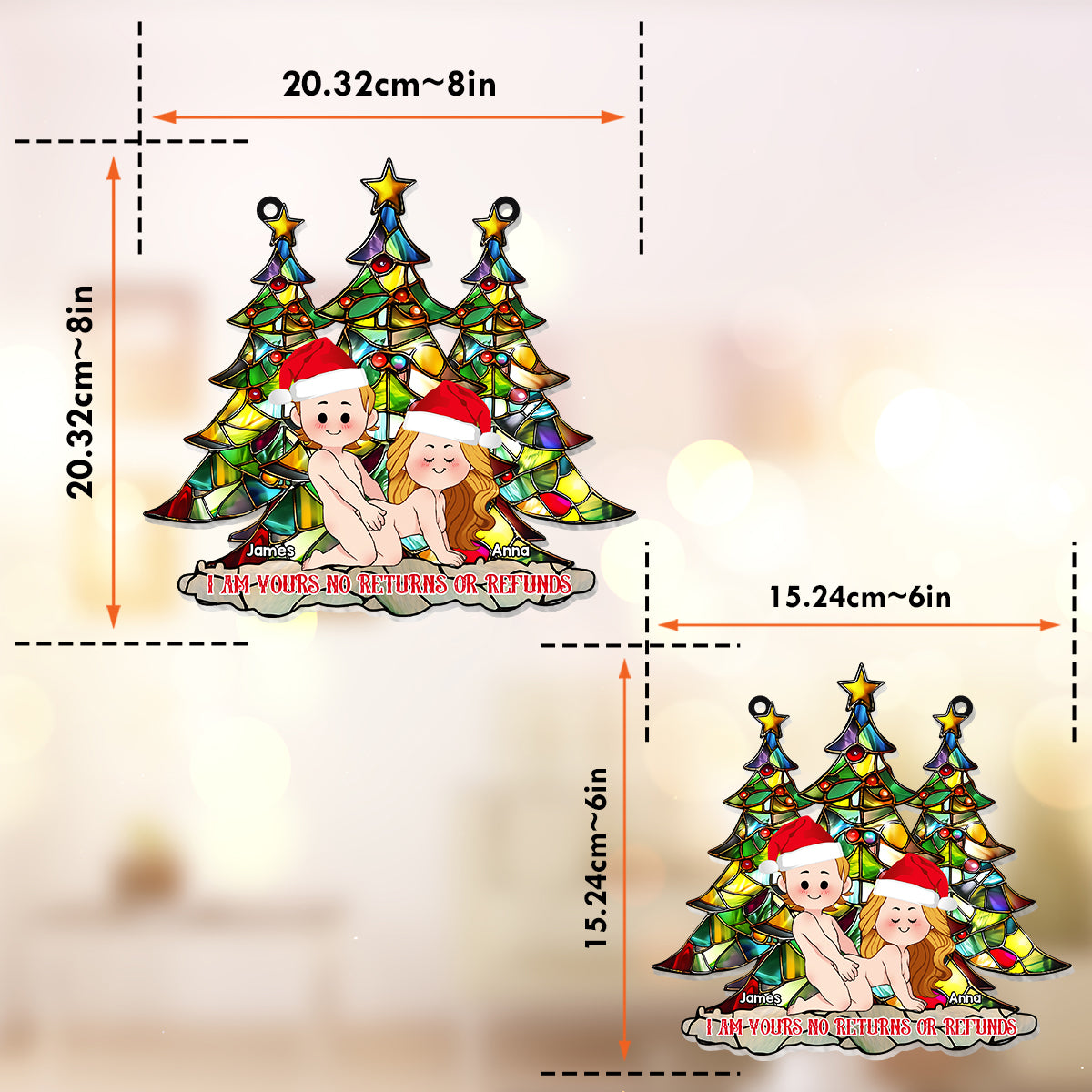 Ich gehöre dir – Keine Rückgabe oder Rückerstattung – Personalisierter Fensterhänger für Paare