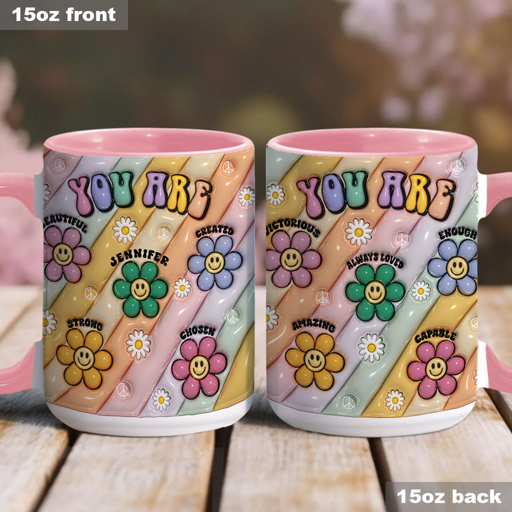 You Are Beautiful Strong Victorious Enough - Personalized Hippie Accent Mug